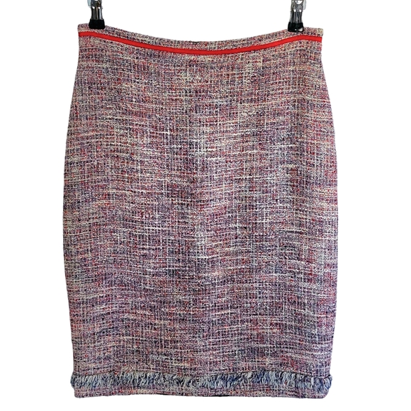Carolina Herrera Dresses & Skirts - Carolina Herrera Tweed Pencil Skirt 6 Fringe Ribbon